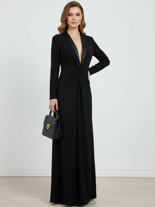 Livian | Long‑Sleeve Deep‑V Maxi Dress