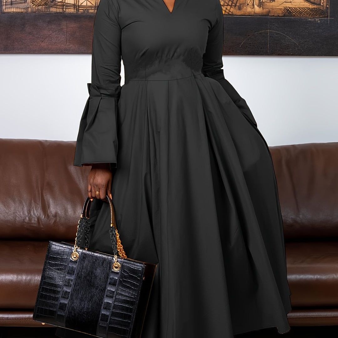 Netilda | Elegant V‑Neck Flare‑Sleeve Dress