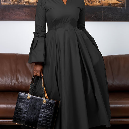 Netilda | Elegant V‑Neck Flare‑Sleeve Dress