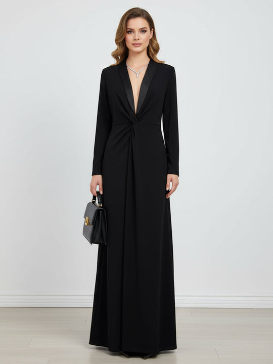 Livian | Long‑Sleeve Deep‑V Maxi Dress