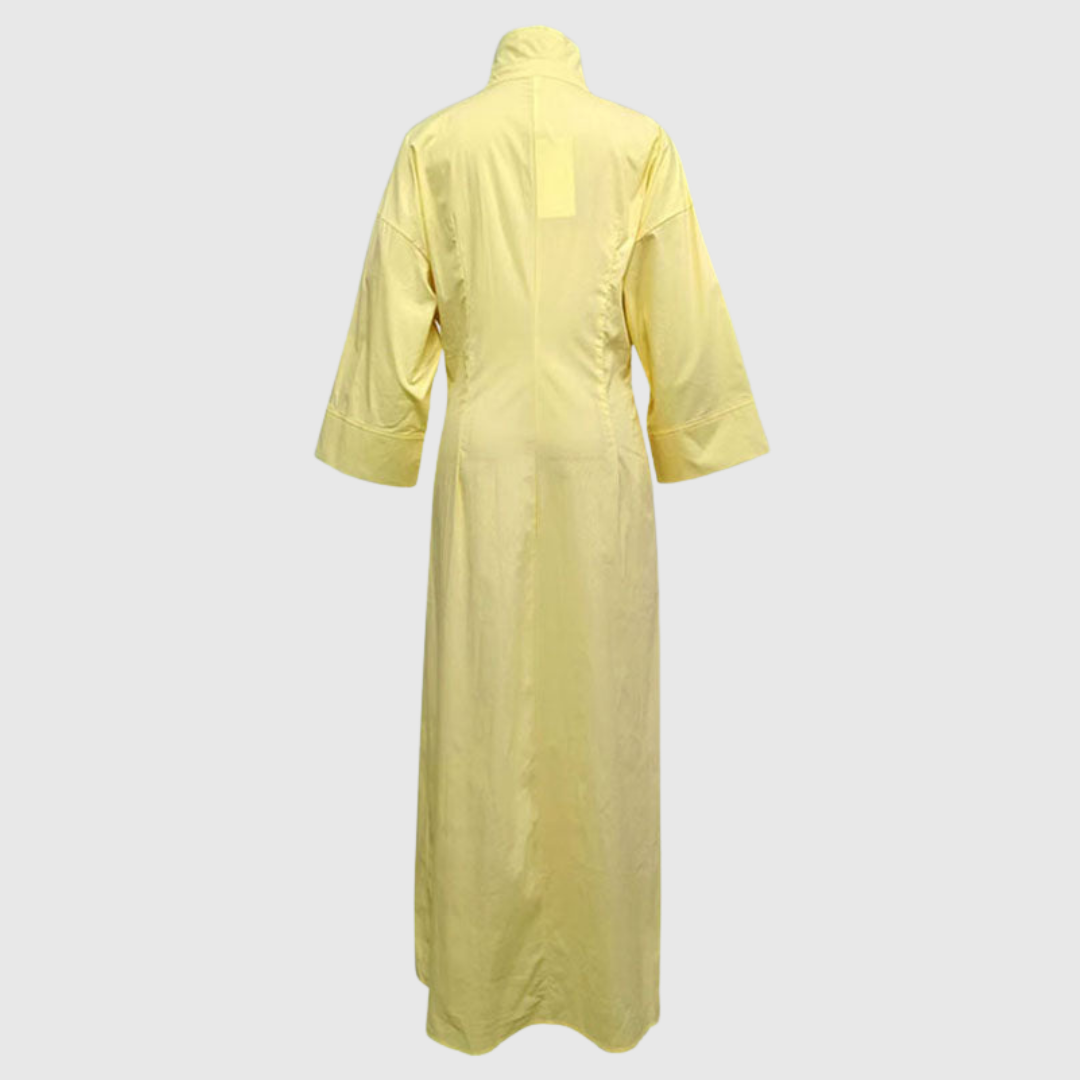 Mevelyn | High-Waisted Pleated V-Neck Maxi Shirt Dress