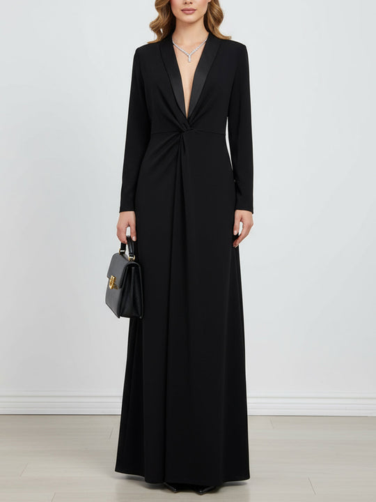 Livian | Long‑Sleeve Deep‑V Maxi Dress