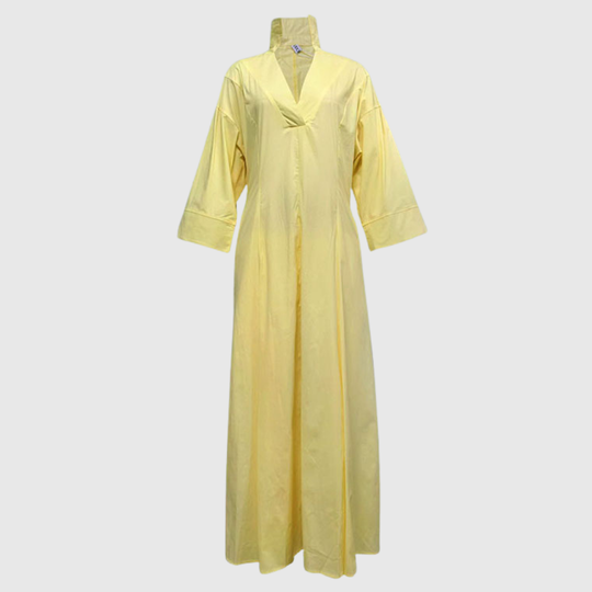 Mevelyn | High-Waisted Pleated V-Neck Maxi Shirt Dress