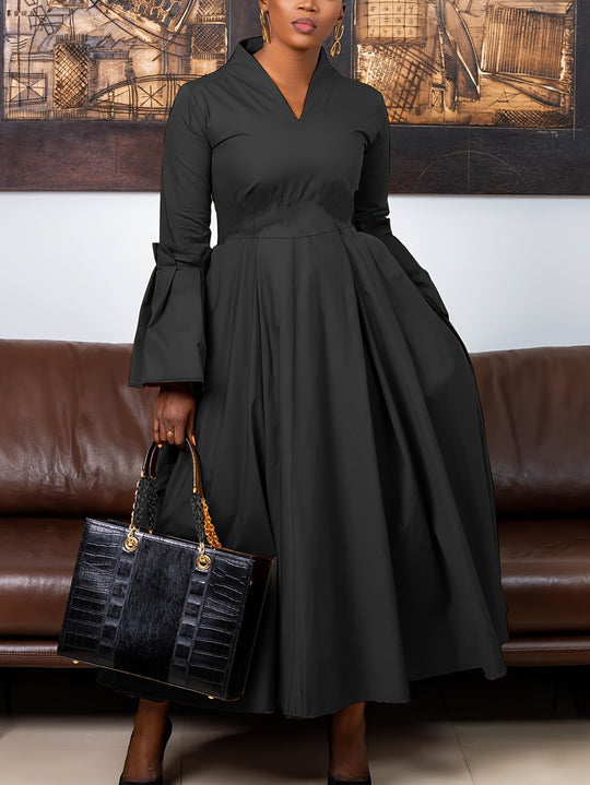 Netilda | Elegant V‑Neck Flare‑Sleeve Dress