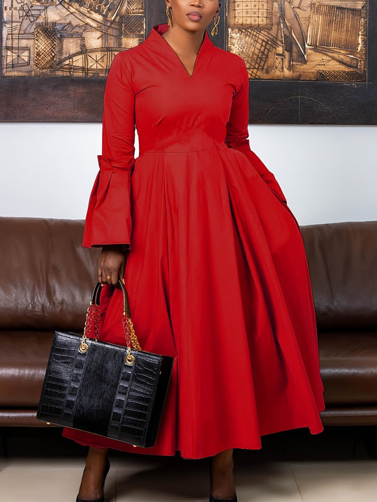 Netilda | Elegant V‑Neck Flare‑Sleeve Dress