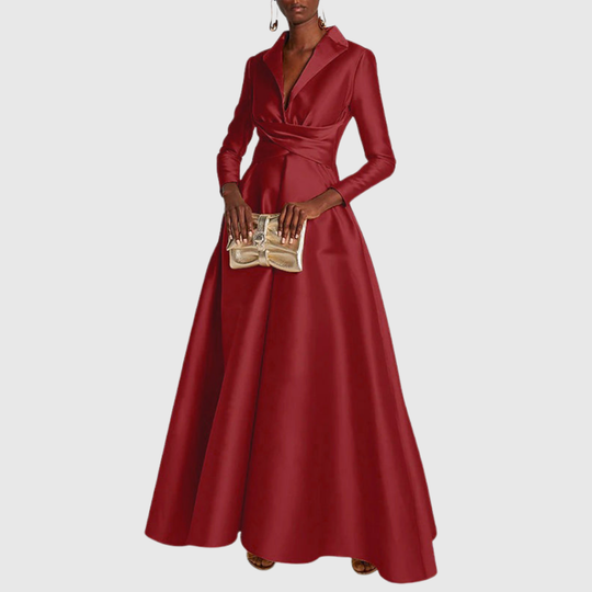 Ralella | Elegant Pleated V-Neck Maxi Dress