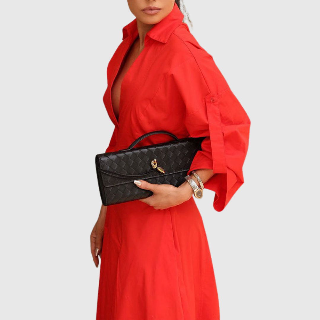 Mevelyn | High-Waisted Pleated V-Neck Maxi Shirt Dress