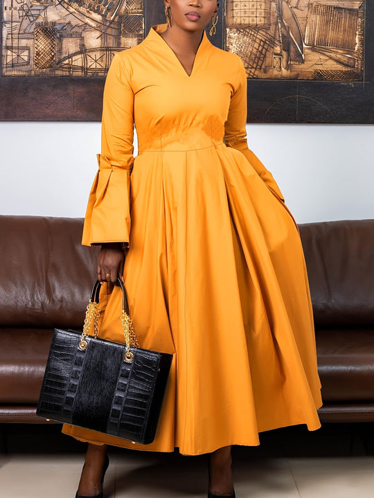 Netilda | Elegant V‑Neck Flare‑Sleeve Dress