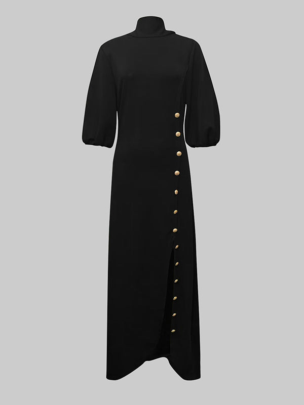 Darna | Puff‑Sleeve Mock‑Neck Maxi Dress