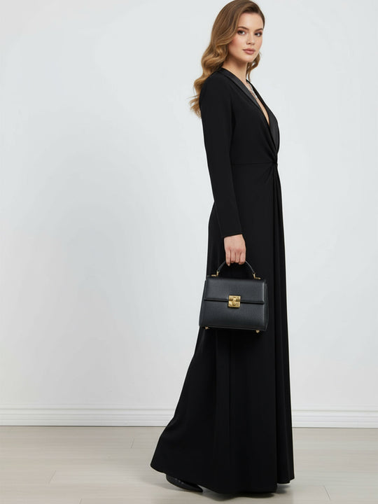 Livian | Long‑Sleeve Deep‑V Maxi Dress